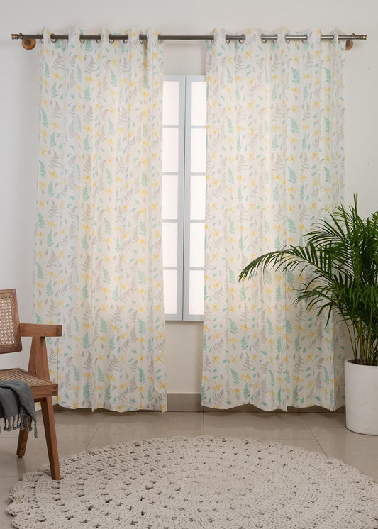 Room Darkening - Winged Skies Printed Pure Cotton Floral Curtain