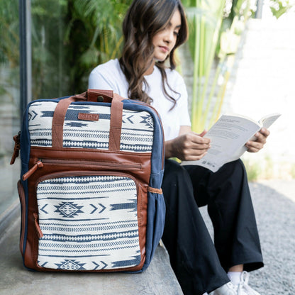 Adventurous blue traveller's backpack