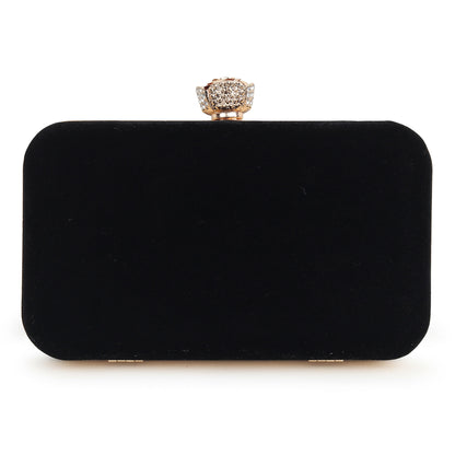 Noir Black Velvet Dabka Work Clutch