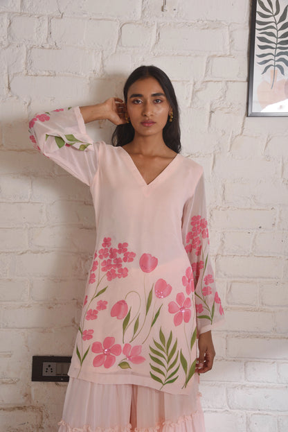 Handpainted Kyari Georgette Sharara Set in Blush