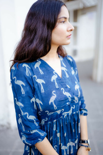 Flamingo Indigo Silk Dress