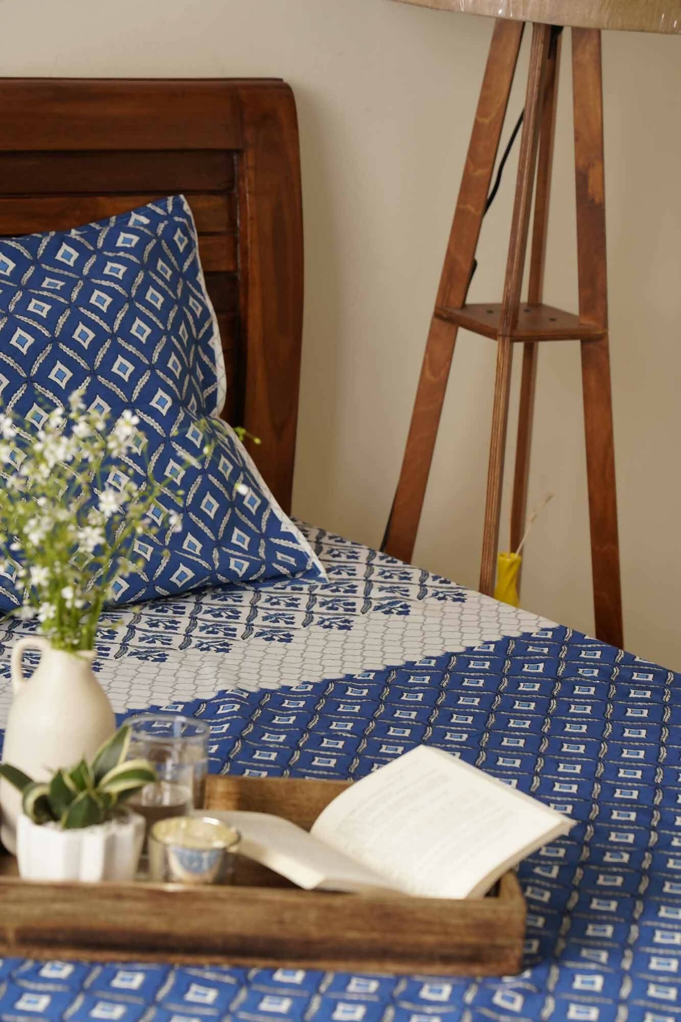 Bageecha Blue Double Bed Bedsheet