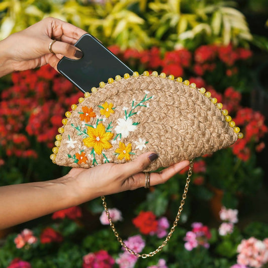 Yellow Bloom Half Moon Clutch Bag