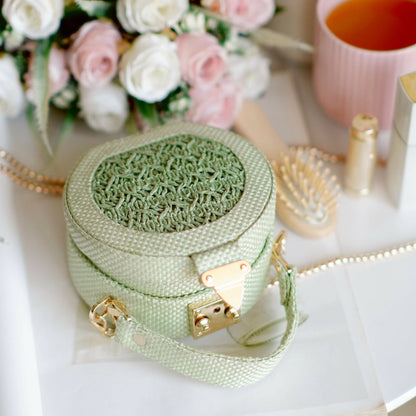 Seafoam Raffia Minaudiere Bag