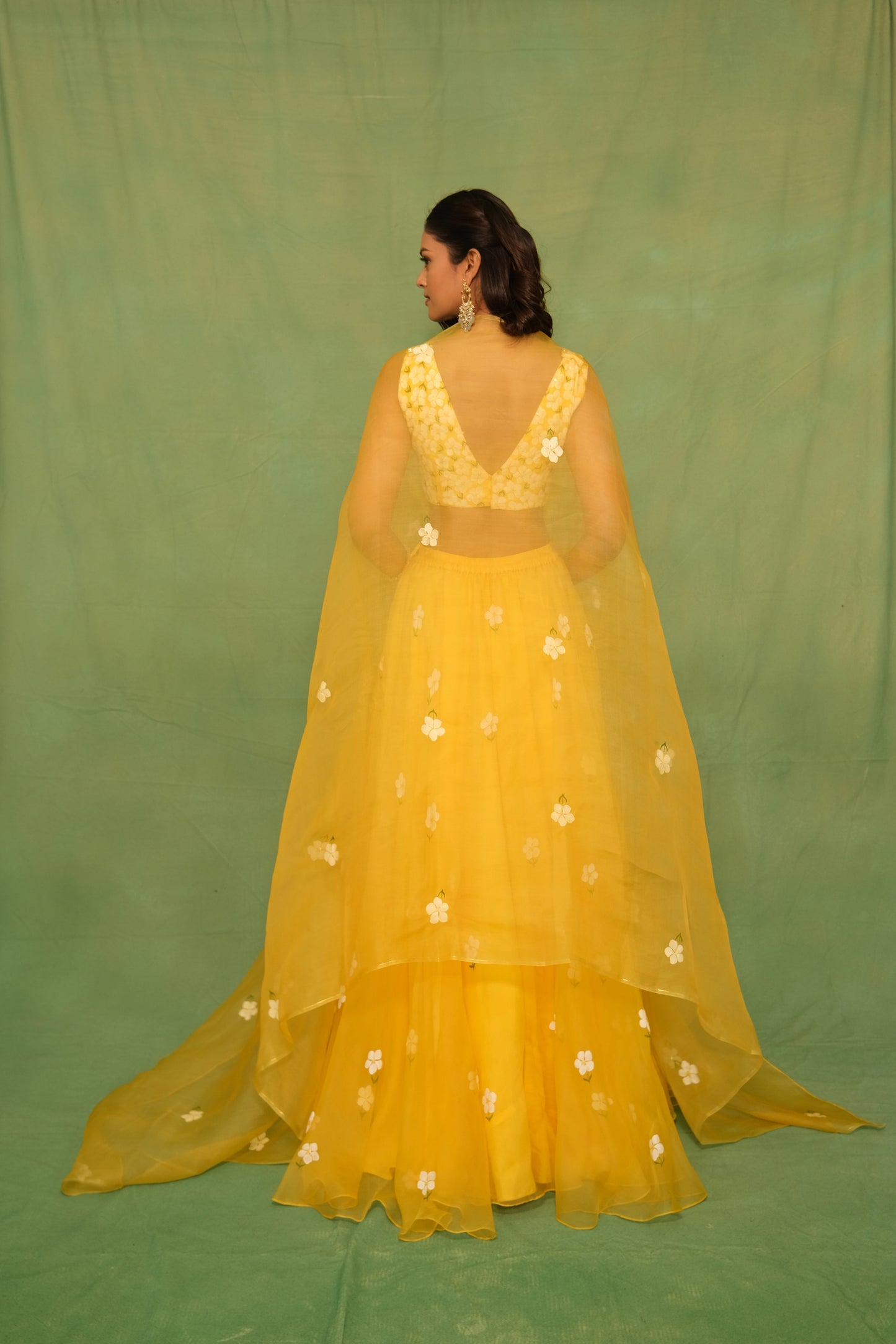 Yellow Mogra Handpainted Lehenga