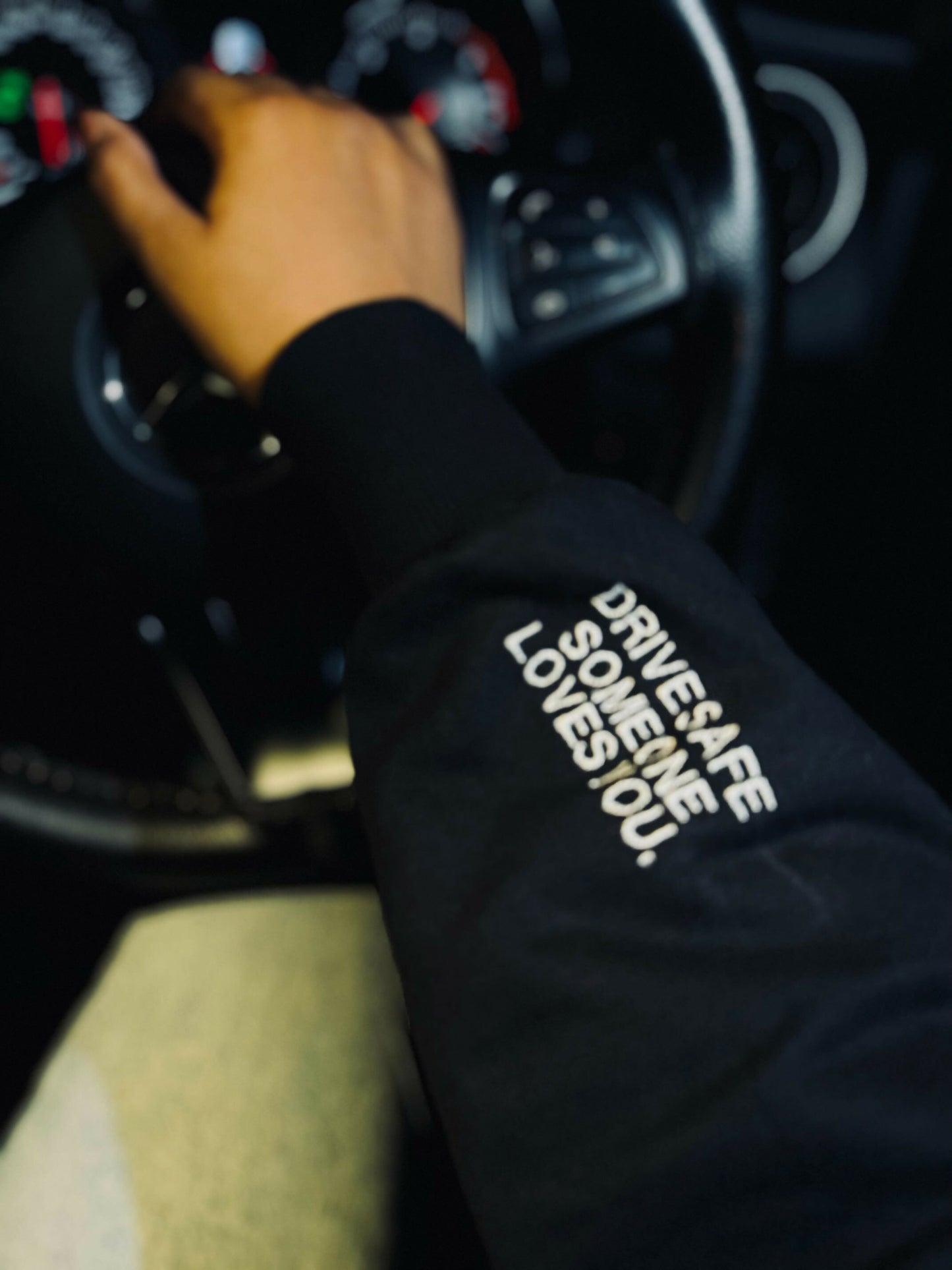 Personalised Text Embroidered on Sleeves Black Hoodie/Sweatshirt