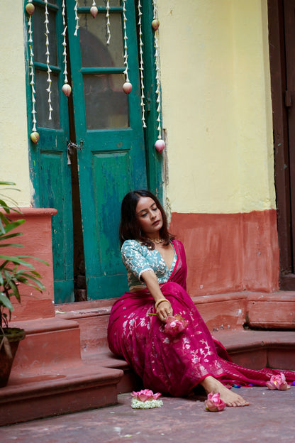 Meena Kumari Handwoven Cotton Pink Saree