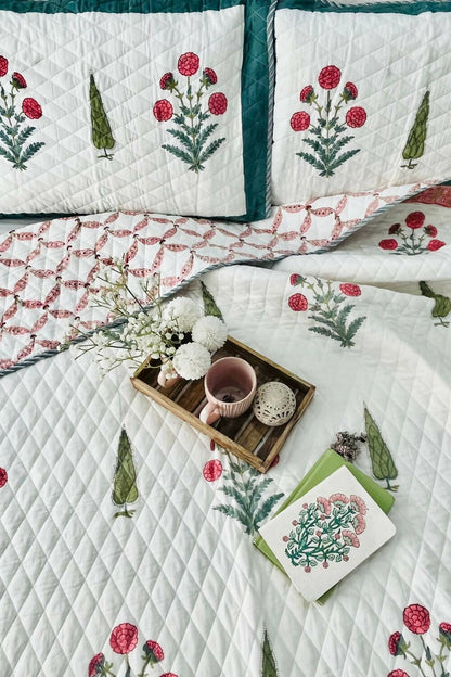 Bagh Handblock Printed Reversible Quilted Bedcover