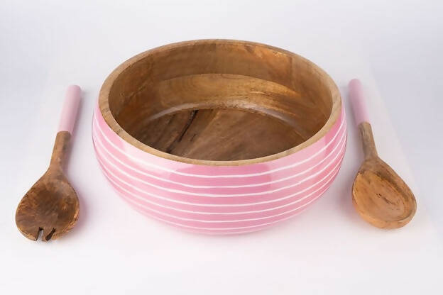 Salad Bowl + Server Set Wooden Blush Pink