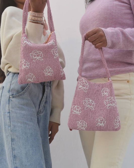 Rose Beaded Bag in Mauve