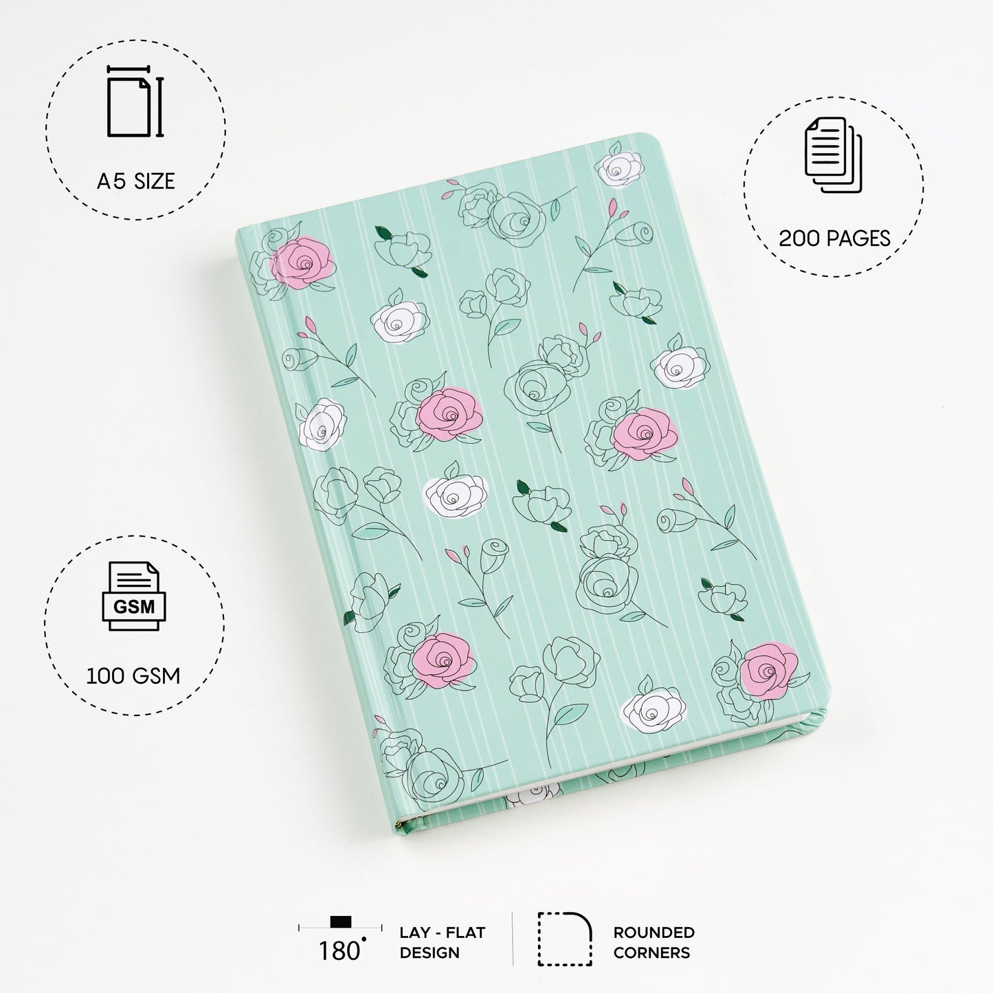 The Pastel Mint Roses - Designer Hard Cover Notebooks