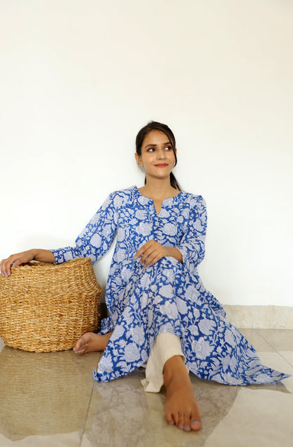 Chanda Hand Block Print Long Gathered Kurta