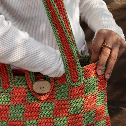 Checkered crochet Tote Bag