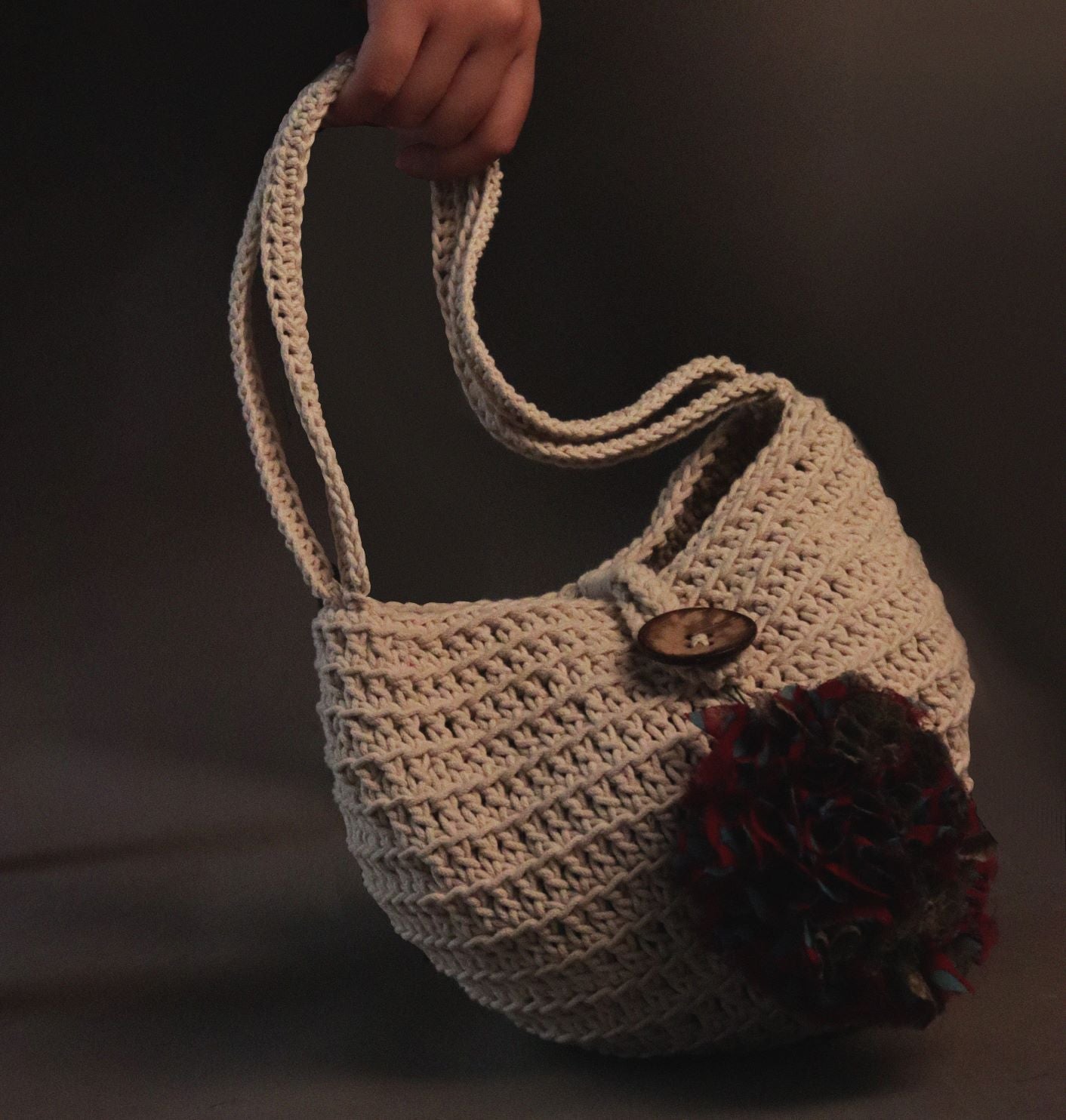 Button-up crochet hand Bag