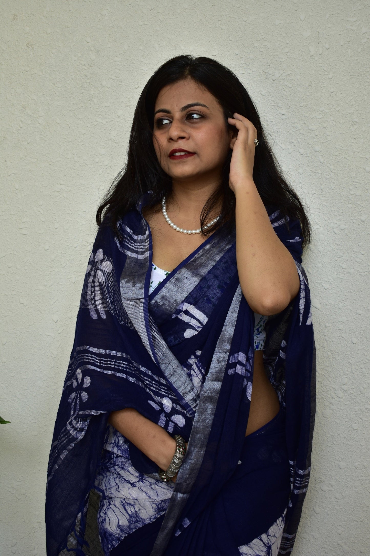 Indigofera Enchatment Handblock Print Natural Dyed Linen Cotton Saree