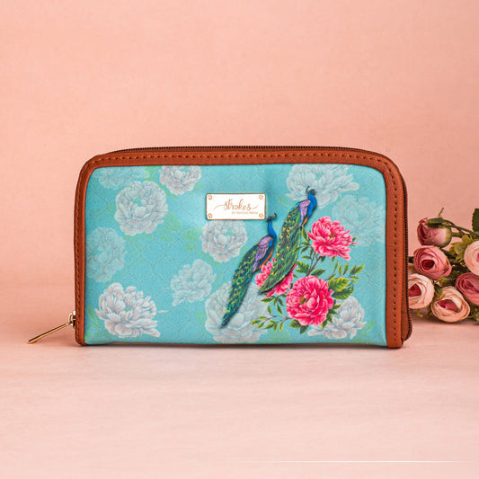 Peacocks and Peonies Zipper Wallet