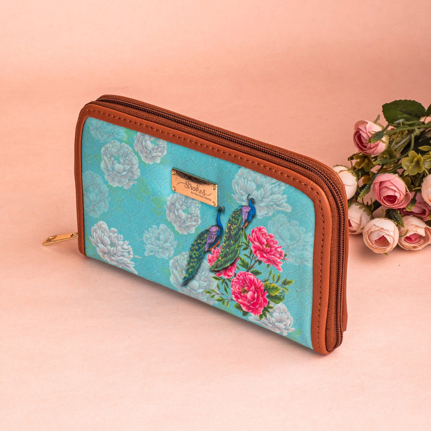 Peacocks and Peonies Zipper Wallet