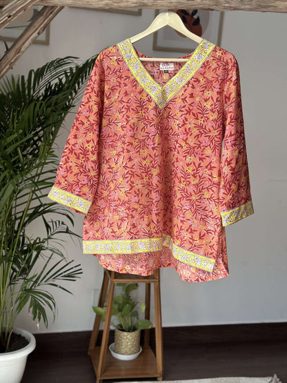 Cotton Printed Kurta Orange