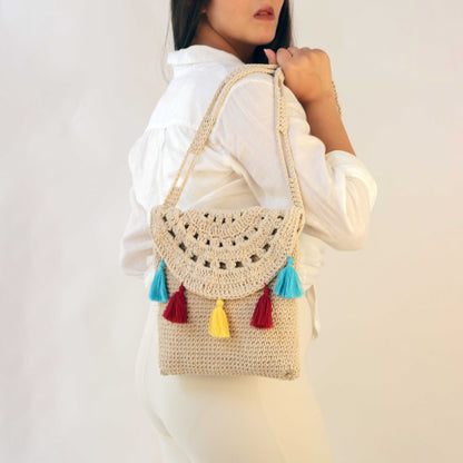 The Tasseled crochet Beach sling Bag