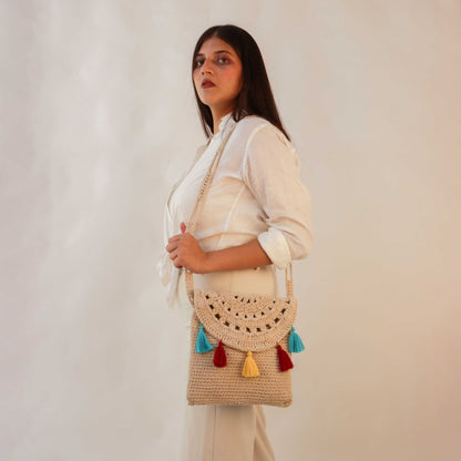 The Tasseled crochet Beach sling Bag