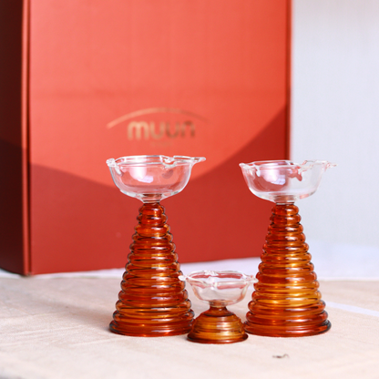 Glass Diya Gift Box - Two Tall Diya + Short Diya