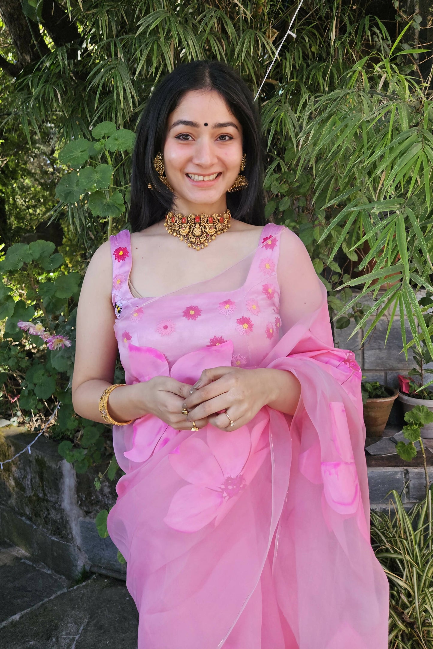 Jasmine Hand Painted Pink Saree