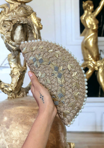 Lumina Luxe Embroidered Halfmoon Clutch