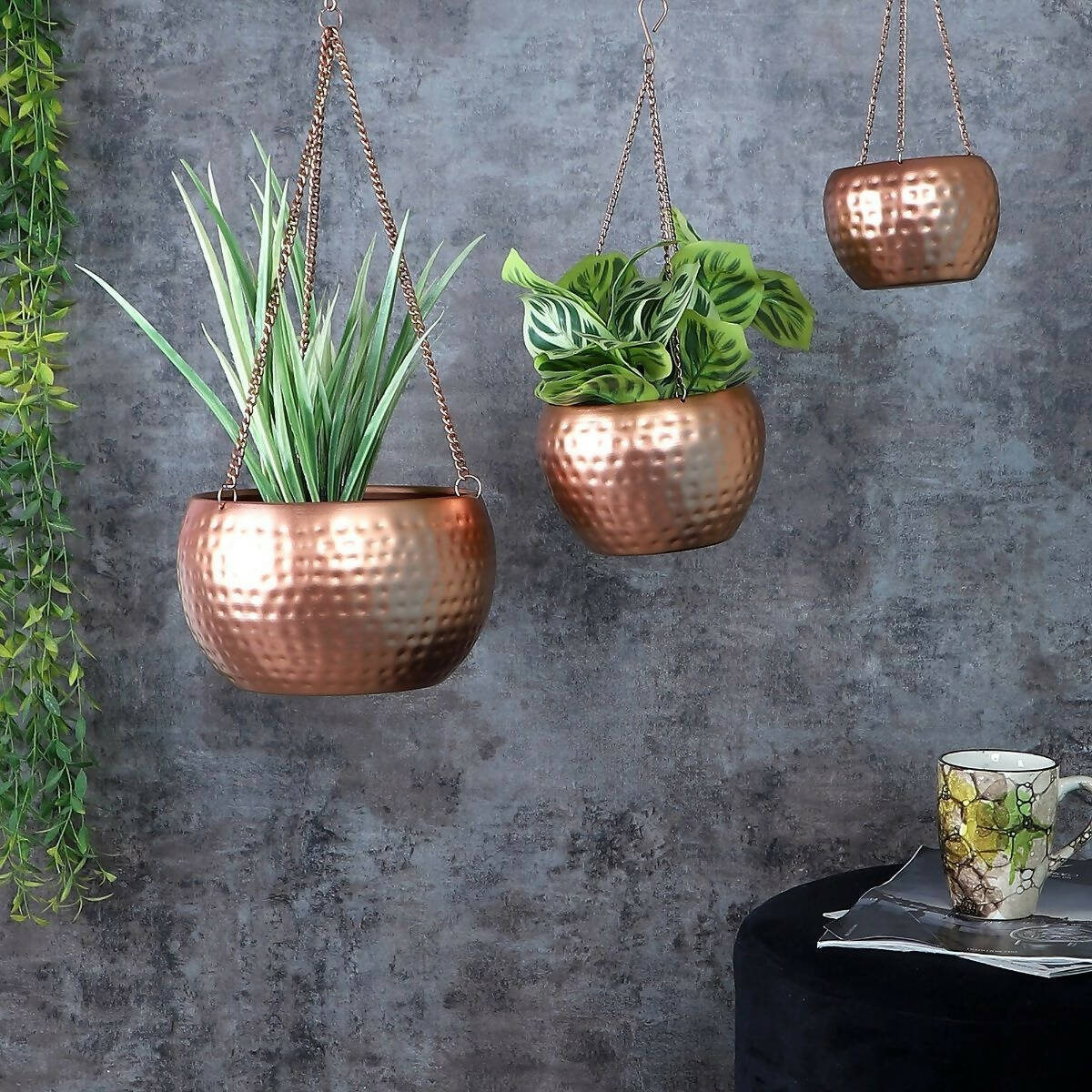 Hanging Copper Hammered Apple Planter Set of 3