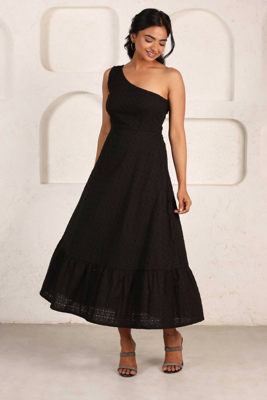 Midnight One Shoulder Schiffly Dress