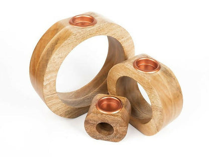 T-Light Holder Wooden Round Hollow