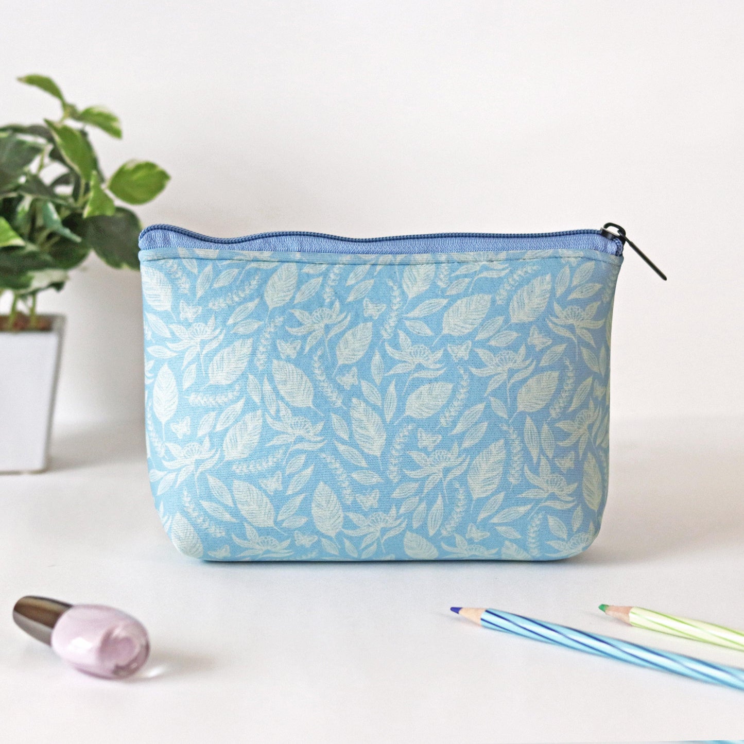 Sky Blue Blossoms Cosmetic Pouches - Set of 2