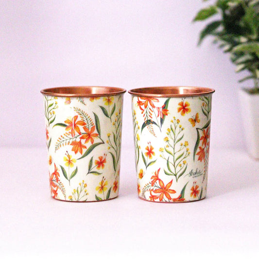 Summer Blossoms Copper Glass (Set of 2)
