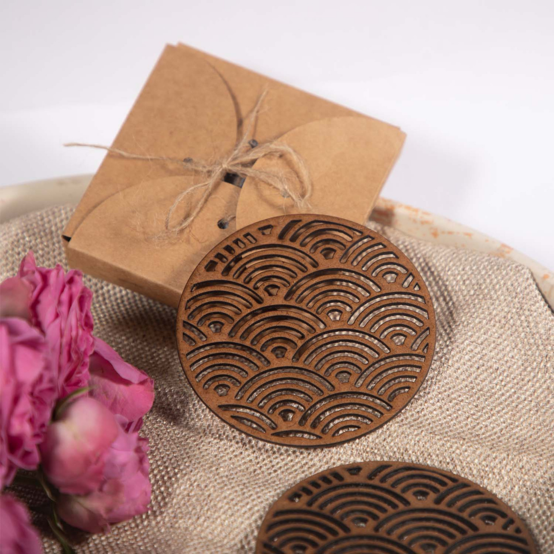 Japanese Wave Wooden Coaster (Set of 6)