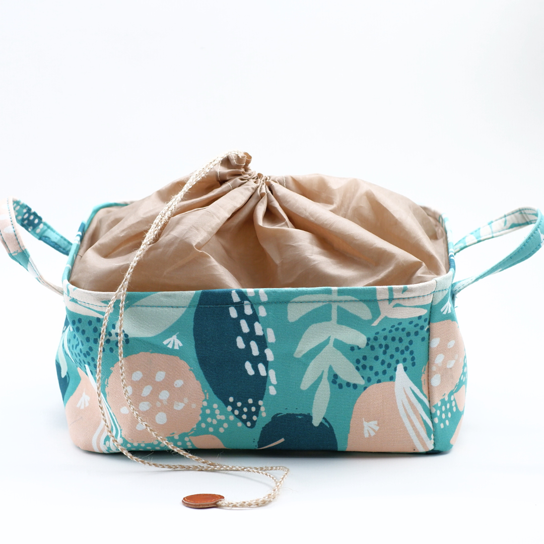 Floral Mint Drawstring Storage Basket