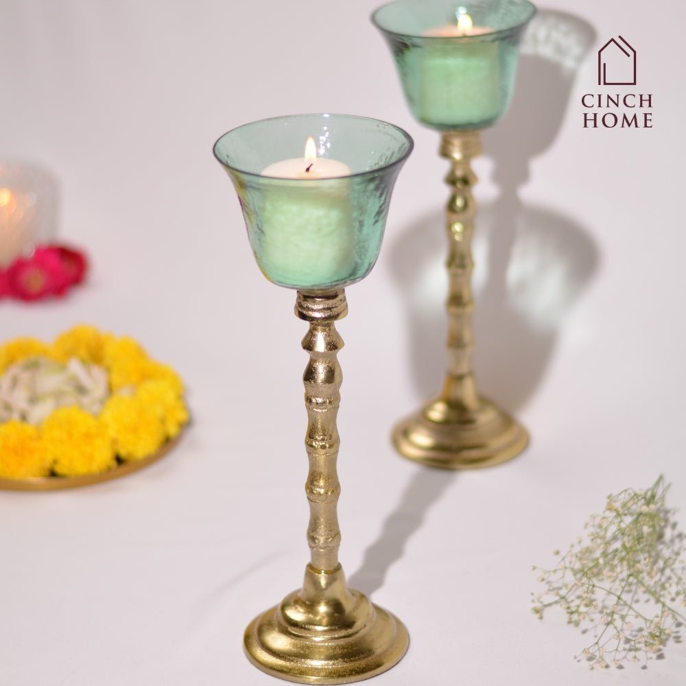 Enhance Green Candle Holder | Hurricane