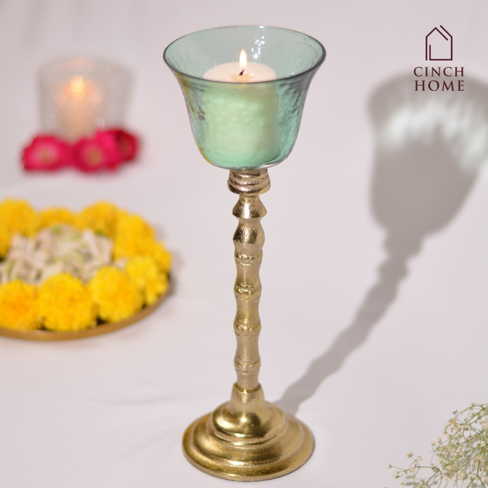 Enhance Green Candle Holder | Hurricane