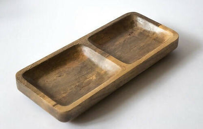 Wooden Condiment Bowl - 2 Compartment