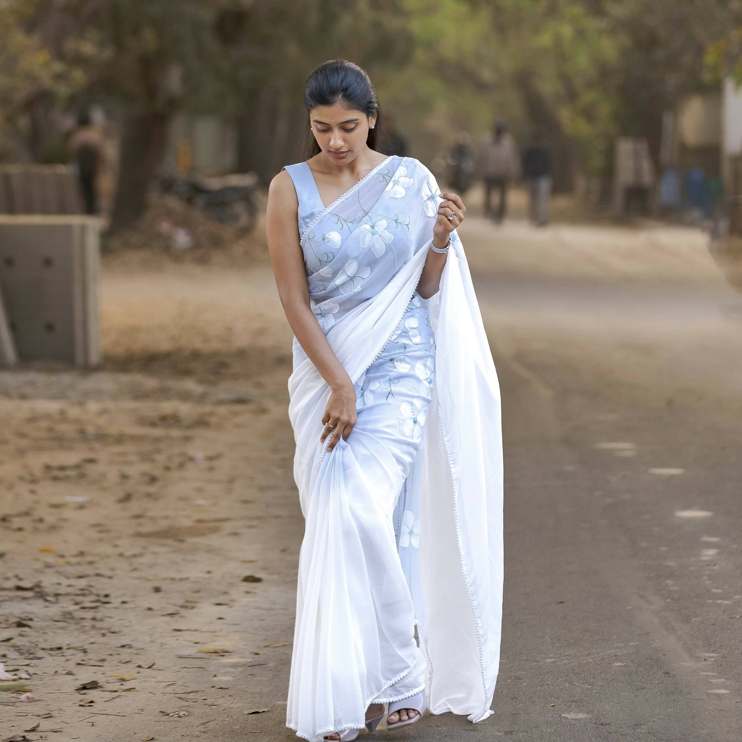 Ombre Saree In Ash Blue