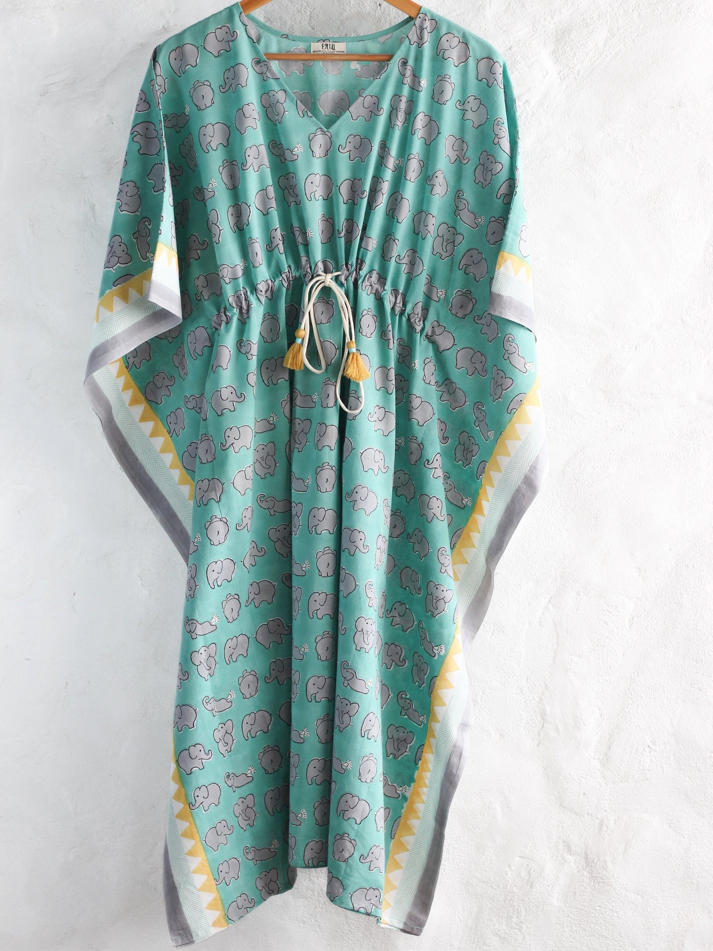 Kaftan Elephants In Mint & Grey