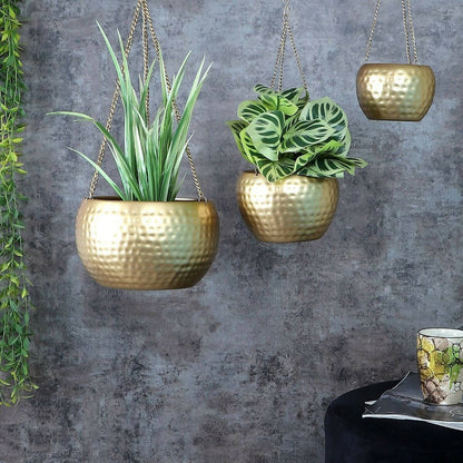 Hanging Gold Hammered Apple Planter Set of 3