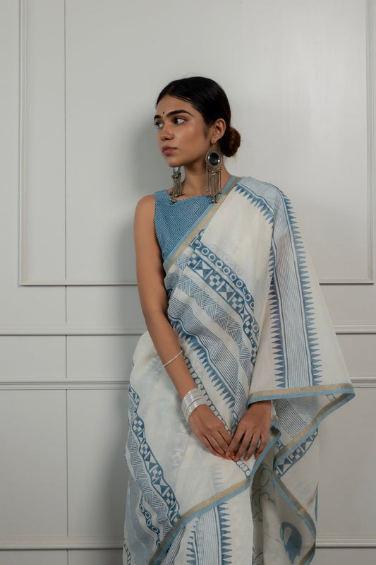 Indigo Elephants - Chanderi Saree