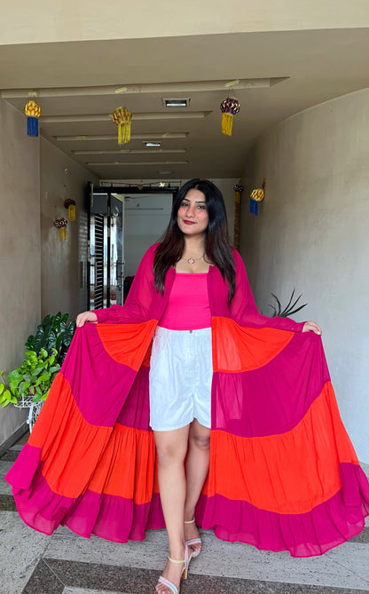 Pink & Orange Georgette Superhero Cape