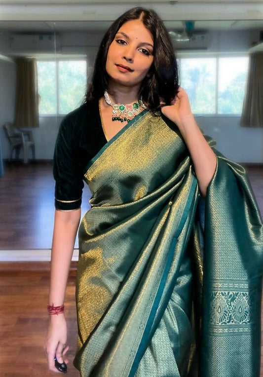 Shringar Ras Deep Green Silk Saree