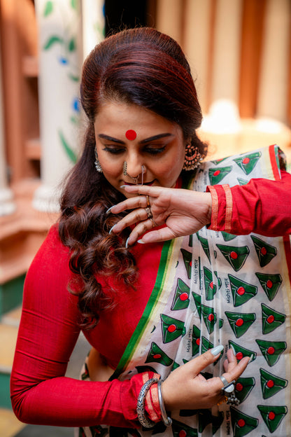 Mishti Paan Screen Print Saree on Begumpur Cotton