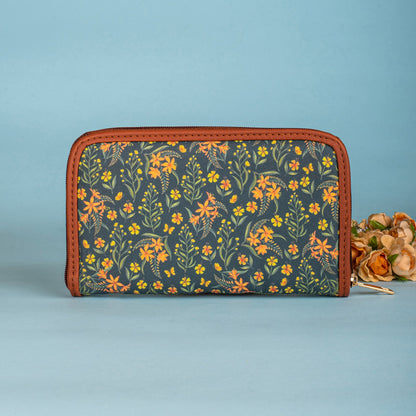 Grey Summer Blossoms Zipper Wallet