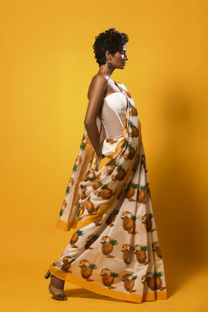 Coconut Yellow Chanderi Printed Saree