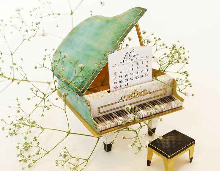 Turquoise Mini Grand Piano Calendar 2025 - Diy Paper Craft Kit