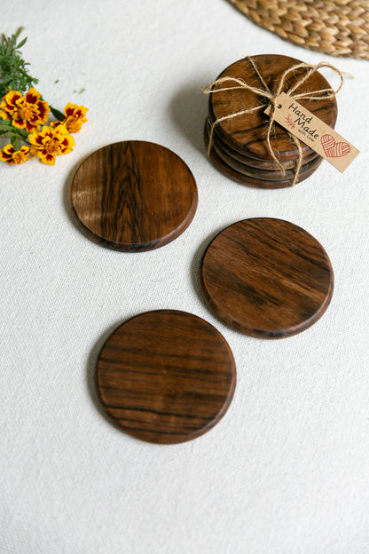 Solid Walnut Wood Round Coasters (Set of 4)