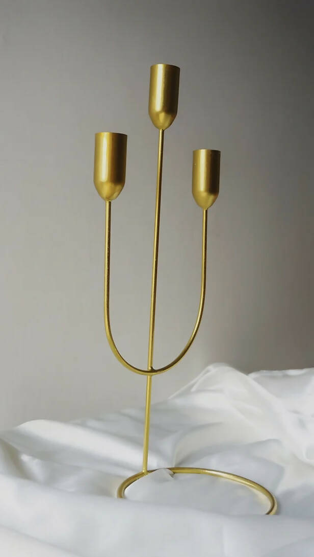 Three Arm Golden Taper Candle Holder