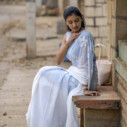 Ombre Saree In Ash Blue